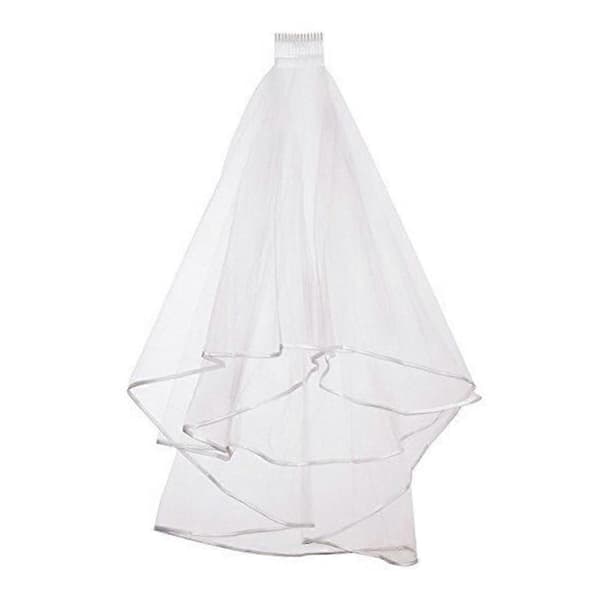 Brudslöja för Bröllop Vacker Dubbeldäck Dekor Beige och Vit 60cm 80cm Brudaccessoar 2st