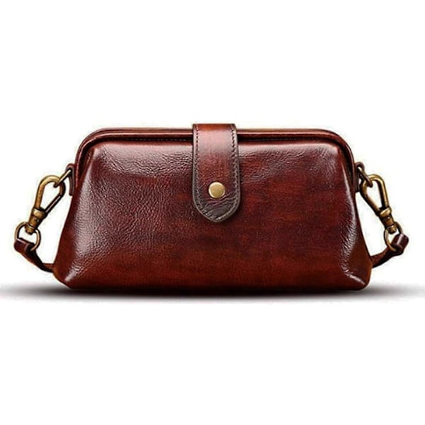 Premium Læder Retro Håndlavet Taske, Dame Vintage Læderpung Skuldertasker Messenger Taske Doktortaske (Kaffe)