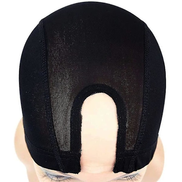 5 stk. Svarte Parykkhetter U-del Mesh Dome Parykk Nylonhetter med Elastisk Strikk