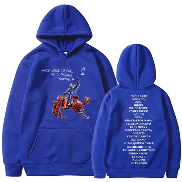 Nytt Bad Bunny nytt album Nadie Sabe Lo Que Va a Pasar Manana sweatshirt perifer hettegenser blue M