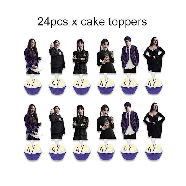 Elokuva Keskiviikko Addamsin syntymäpäiväjuhlien koristelu Banneri Ilmapallo Astiasto Juhlatapahtumatarvikkeet Kodinsisustuskupit tausta 24pcs toppers