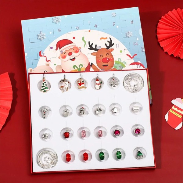 Mode Jul Adventskalender Xmas Blind Box Charm DIY Armband Making Set Handheld 24 Countdown Calendar DIY Smycken Present style 13
