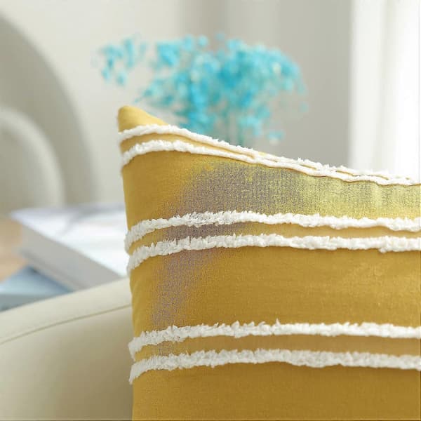 Boho Dekorativa Prydnadskuddar Överdrag 12x20 Set om 2, Neutralrandiga Kuddfodral, Senapsgula Bomull Linne Lumbar Kuddfodral för Soffa Vardagsrum