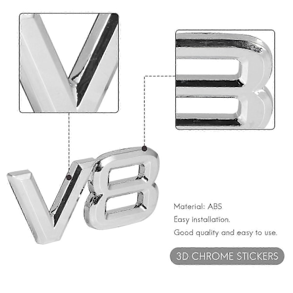 7,5x3,5cm Auto auto V8 tarrat 3D kromitarra tunnusmerkki