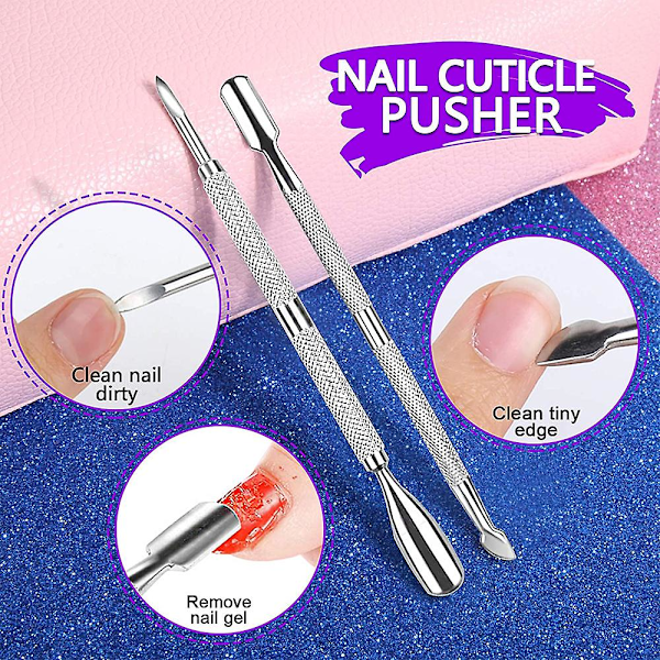 Nagelkonst & Nagelfilsset - Dubbelsidig nagelfil, nagelbandssax & pusher & nagelborste, Nagelkit för salongsmanikyrer