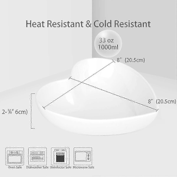 Store Hjerteformede Skåle 2 stk. Porcelæn Hvid Hjerteformet Fad Til Desserter/salat/frugt/pasta Eller Romantisk Middag, 23 cm