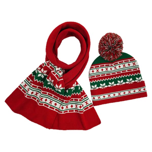 Vinter 2st Jul Snöflinga Stickad Pompom Mössa Hatt Lång Halsduk Värmare Set