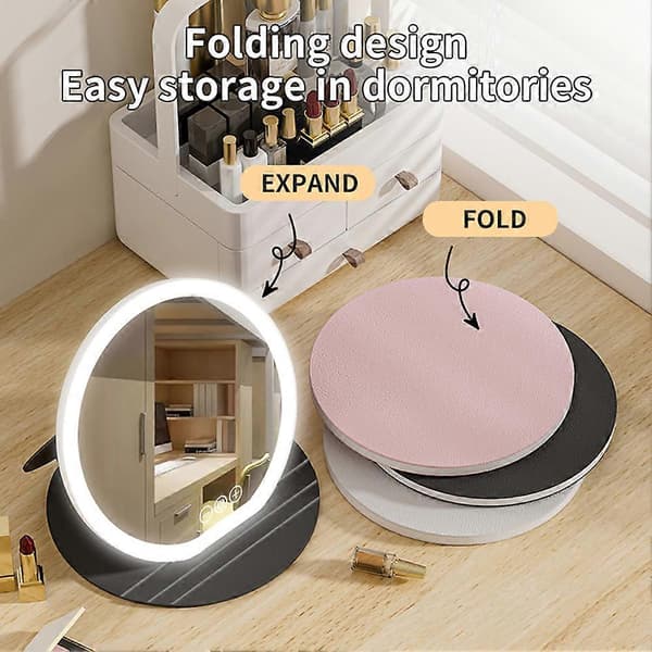 Dæmpbart Touch Screen Makeup Spejl Kompakt Foldbart Toiletbordsspejl med Lys Makeup Tilbehør White Large