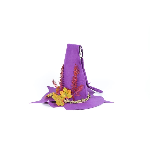 Halloween Häxhatt Trollkarl Häxa Spetsad Applikation Lång Hatt Magic Hatt Festhatt purple