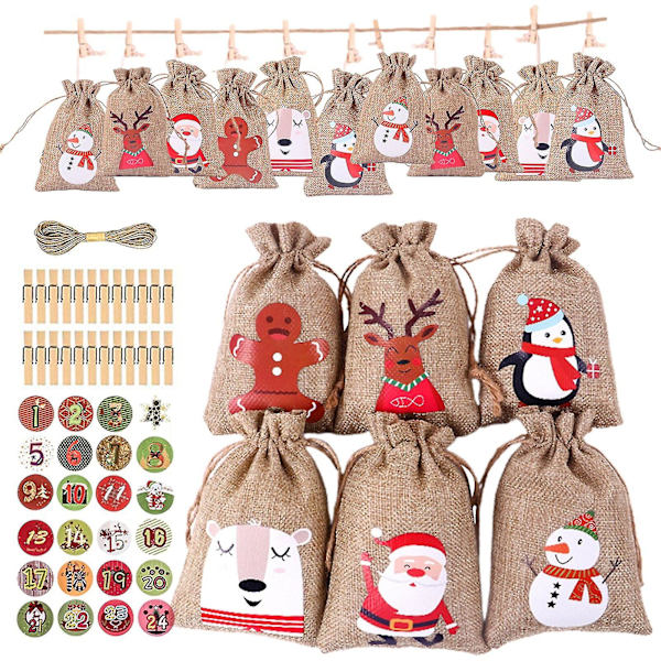 24 dagars jul-adventskalenderväskorsadventskalenderpresentpåsar Gör-det-själv set Pappersdekaler Gör-det-själv-julutsmyckningar med klämmor Styles 6
