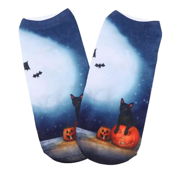 1 Par Dam Låga Ankelstrumpor Halloween-tema Tryckta Elastiska Halkfria Alla Säsonger Sneaker Korta Strumpor (Pumpor Och Katt)