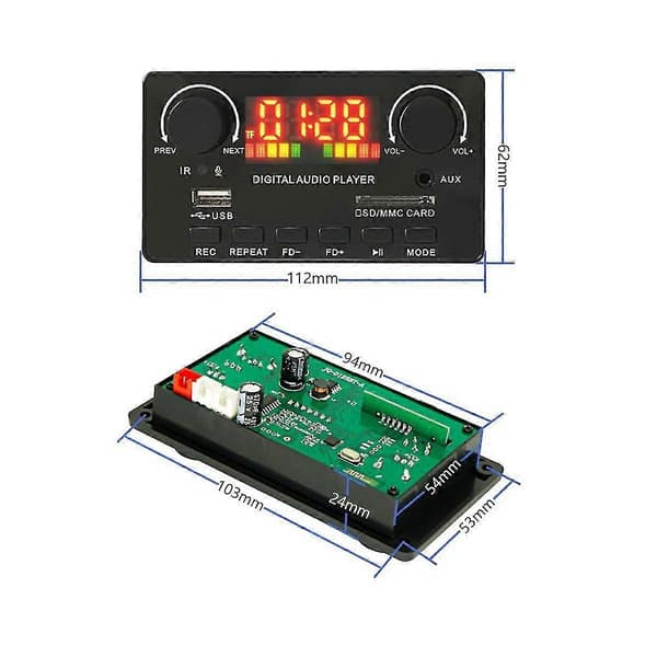 Mp3 Wma Dekoderkort Trådløs Bluetooth 5.0 7v-25v Dekoder Bil Mp3-spiller Usb Opptaksmodul Fm Aux