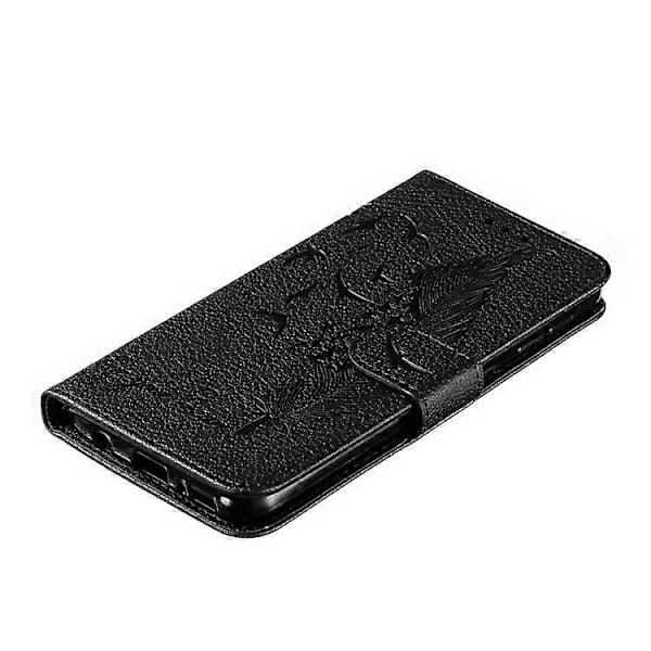 Litchi Tekstur Præget Fjer Læder Telefon Cover med Wallet Stand Kompatibel til Samsung Galaxy A20e Black