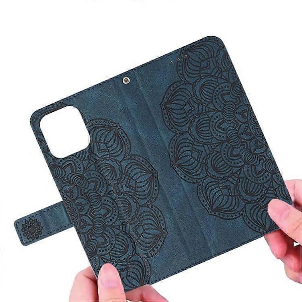 Kompatibelt för Samsung Galaxy S23 Mandala Blomma Präglat PU Läder Ställ Fodral Magnetlås Telefonplånboksskydd Blue
