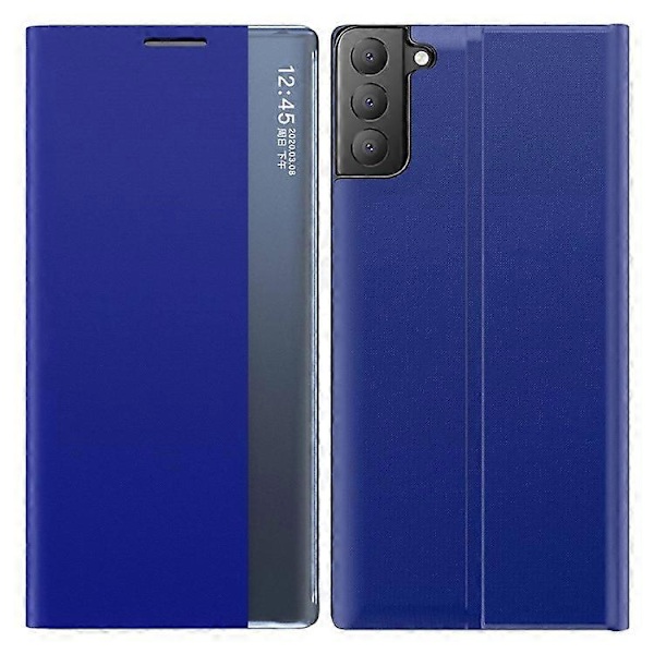 Kompatibelt för Samsung Galaxy S21 FE Fönsterfodral Anti-fall Läderskyddsskal med Ställ Blue