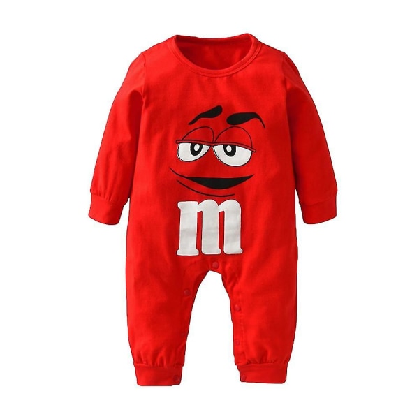 Nyfödda baby Pojkar och flickor Långärmad tröja Jumpsuit Vår- och höstkläder Printed toddler Onesie Red 90
