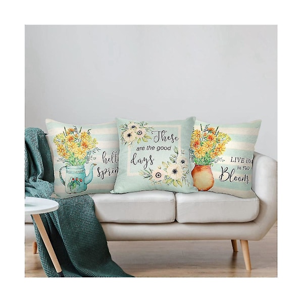 Vårputetrekk 18x18 4, Vårdekorasjoner Blomster Gårdshus Pynteputetrekk, Hjem Sofa D