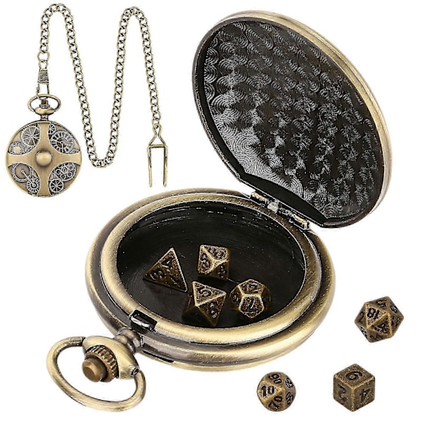 Mini DND Tärningsset Steampunk Kugghjul Fickur Tärningsset Metall D&D Tärningar Rollspel Brädspel Tillbehör för Bordsäventyr
