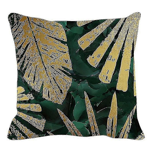 Pudebetræk 45cm X 45cm Sæt Med 4 Grønne Og Guld Blad Dekorativt Pudebetræk 18x18\" Linned Firkantet Pudebetræk Til Udendørs Møbler Have Stue-