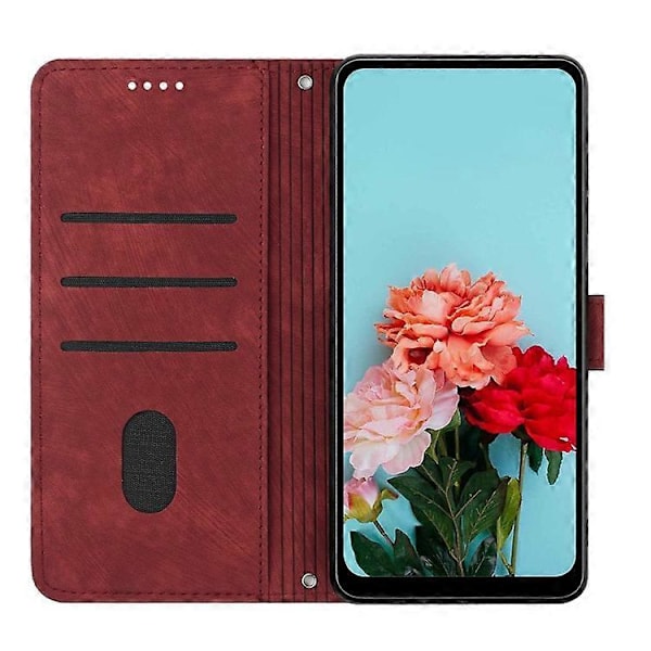 Kompatibelt för Nokia G42 Mobilskal Präglade Linjer Hudvänligt Plånboksfodral TPU+PU Läder Skal Ställ Red