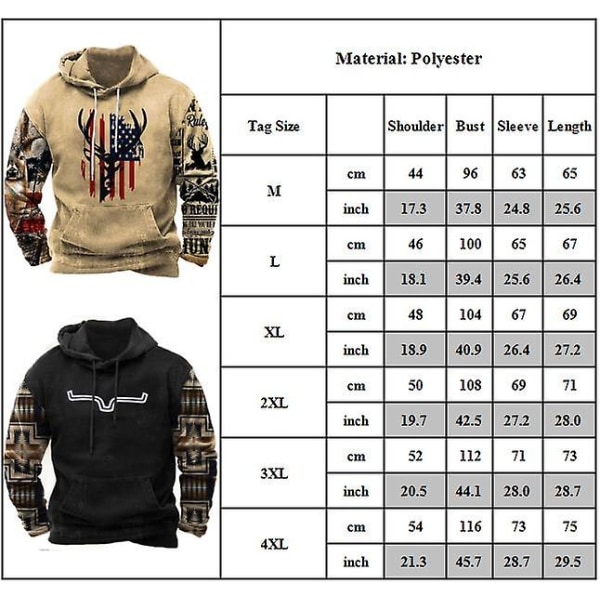 Herr Western Aztec Etniskt print Luvtröjor Pullover Långärmad Huvtröja Casual Pullover Toppar med ficka style 2 L