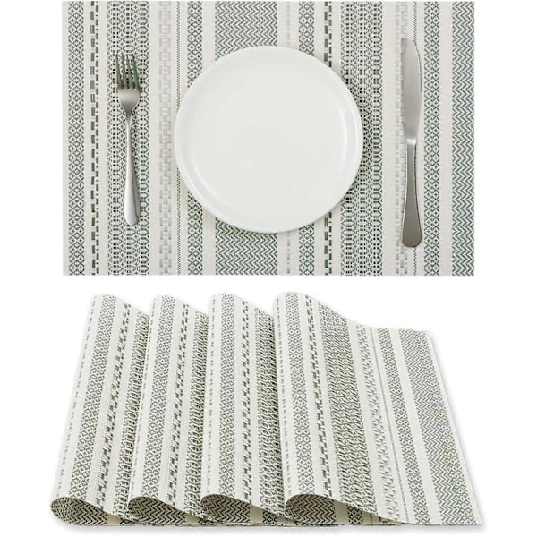 Gröna Bordstabletter Set om 4, Vinyl Bordstabletter Värme- och Fläckbeständiga Vikbara Bordstabletter Tvättbara Avtorkningsbara Bordstabletter för Kök Matsal