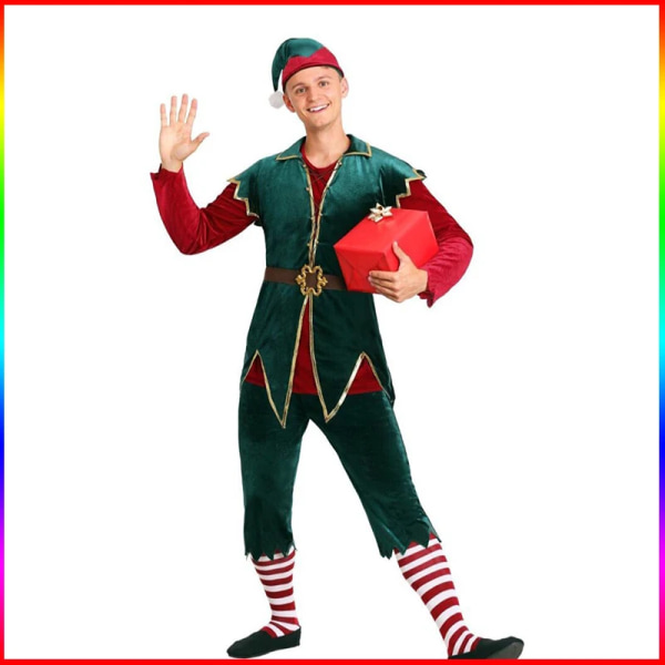 Cosplay kostym Juldräkt för kvinnor och män Fest karnevalsklänning Nyår Cosplay Green Elf Xmas Fancy Dress lovers Lovers men M