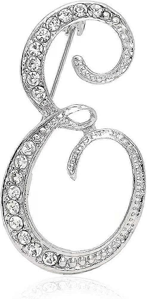 Broschnålar med bokstaven E, initial brosch med strass för kvinnor, smycken, silverfärgad