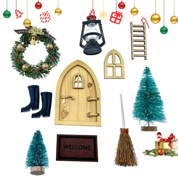 10 st Miniatyr Fairy Dörrfigurer Statyer Trä Gnome Dörr Utsökt Dockhus Tillbehör Fairy Door Juldekor 10pcs A