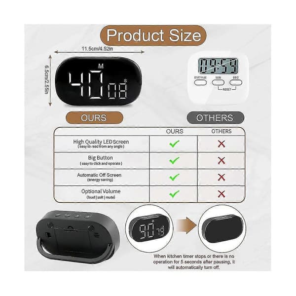 Digital Køkken Timer, Digital Timer Æg Timer, Digital Køkken Timer, Stopur, Vækkeur, til