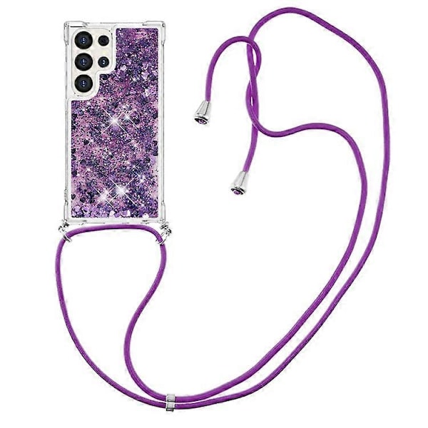 YB Quicksand Series-4 Kompatibelt Skal För Samsung Galaxy S24 Ultra Fodral Flytande Vattenfall Telefonskydd med Snodd DarkPurple