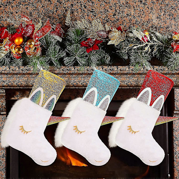 3-pack 18\" Unicorn Julstrumpor med Plysch Fuskpäls