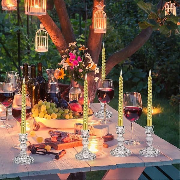 Glass Lysestaker, Elegante Krystall Lysestaker Dekorative Lysestaker Sett med 3
