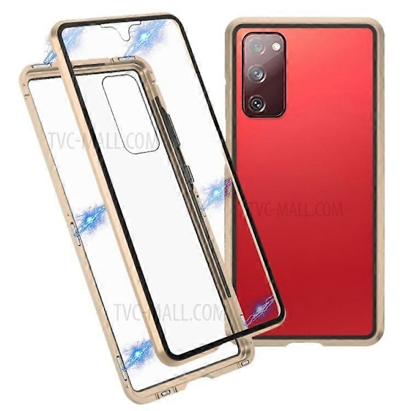 Kompatibel med Samsung Galaxy S20 FE 4G / 5G / S20 Lite / S20 FE 2022 dobbeltsidet hærdet glas + magnetisk metalramme telefoncover Gold