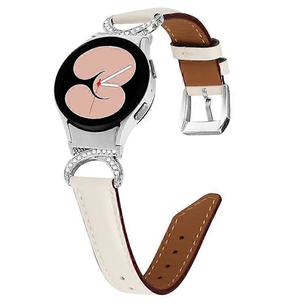 Yhteensopiva Samsung Galaxy Watch 5 / Watch 4 40mm / 44mm / Watch 4 Classic 42mm -kellon korvaava halkaistu nahkaranneke strassikivillä ja D-muodolla Apricot