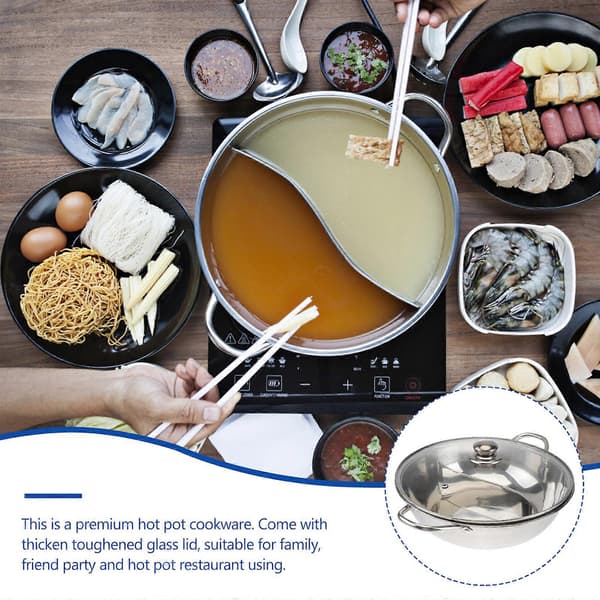 Multifunktionel Induktionskomfur Gryde Rustfrit Stål Dobbelt Hot Pot Kogegrej Gryder med Låg (30cm)