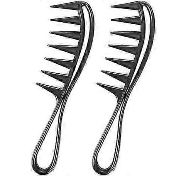 2 Stk. Bredtandet Kam Krølle Haj Kamme Hårstyling Tilbehør Professionel Salon Afro Grov Kam Anti-Statisk Holdbar Sort 19*5CM