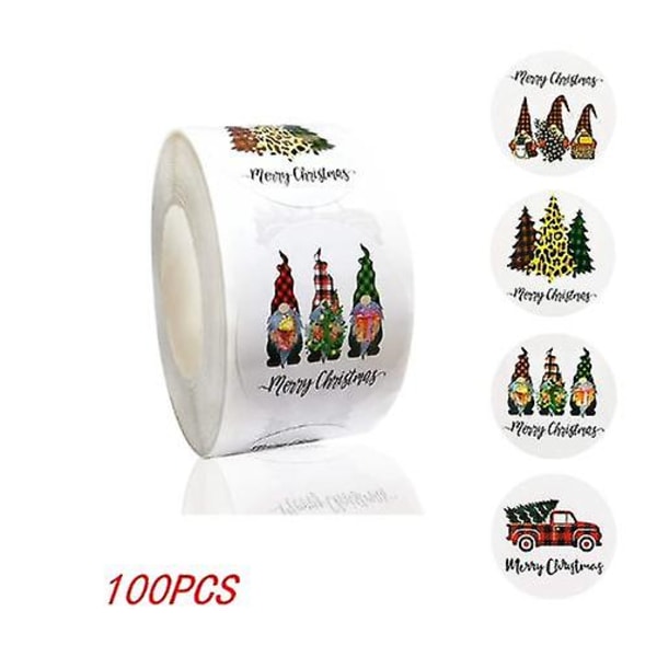 100 stk Juletre Julenissen Merry Christmas-klistremerker 2,5 cm gaveforseglingsklistremerker Ferie godteripose Eske dekorasjon