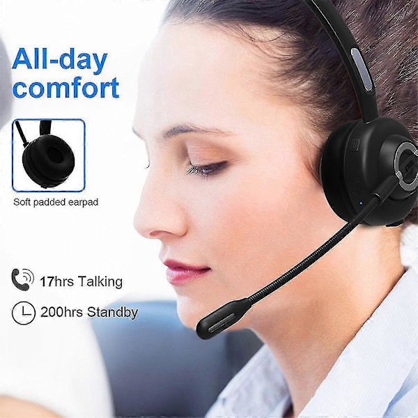 Trucker Bluetooth Hörlurar, Trådlöst Headset Med Mikrofon För PC, Bluetooth Hörlurar Med Mikrofon Brusreducering, För Mobiltelefoner, Dator
