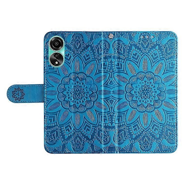 Kompatibel med Oppo A78 4G Stødsikkert Telefoncover Solsikke Præget PU Læder Wallet Stand Case Blue