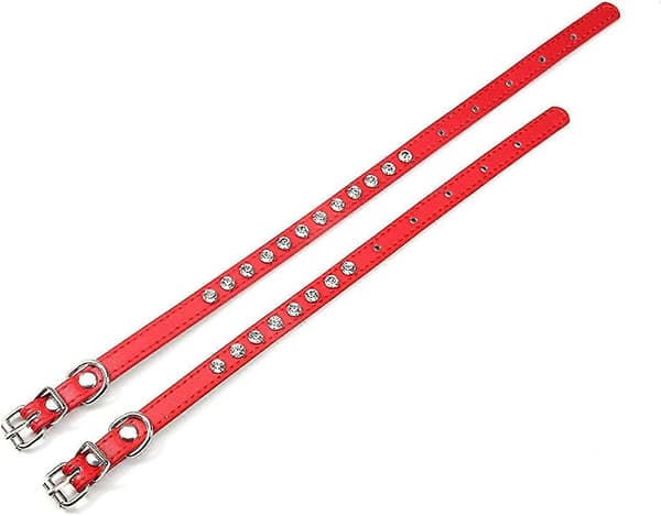 Rhinestone PU læder halsbånd til hund kat sort (passer til: 20-28cm, 1 stk)