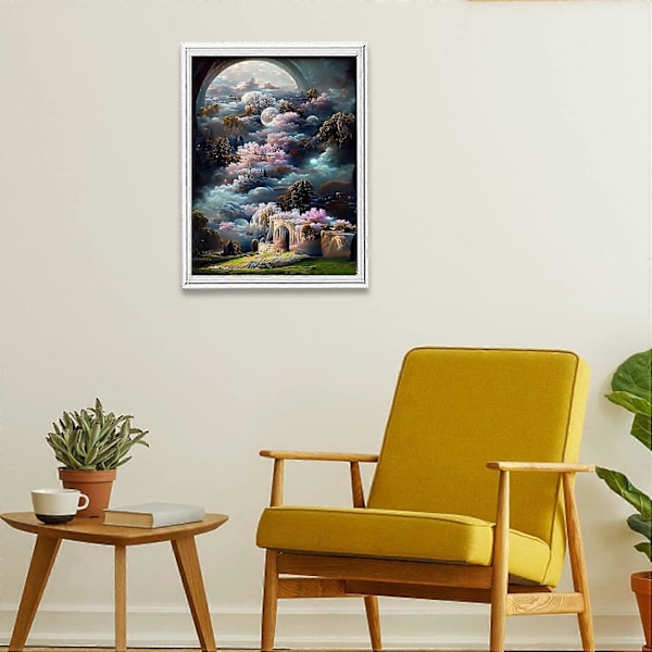 DIY Timanttimaalaussarjat, 5D Timanttimaalaus numeroiden mukaan, Täyspora Timanttitaide Ristipisto Kirjontasetti 30x40cm (Pilvet Meri)