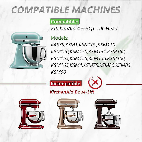 Flex-edge Piskeris Tilbehør Til 4.5-5 Qt -hoved Stand Mixer Udskiftning Silikone Piskeris Skålskraber