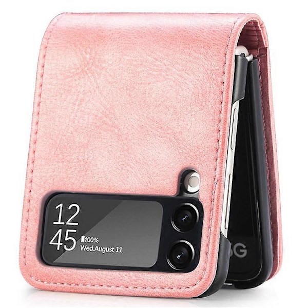 Kompatibel for Samsung Galaxy Z Flip4 5G Bærbar Lommebok Telefondeksel PU Lærbelagt Hard PC Deksel Sammenleggbar Telefon Shell Pink