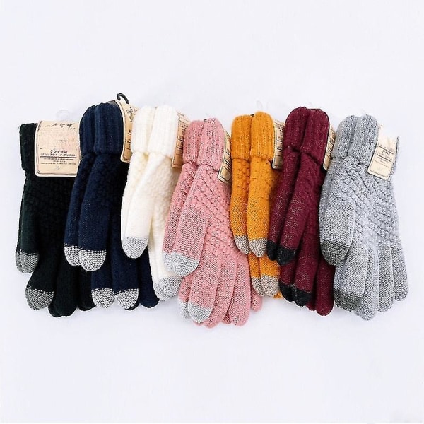 Kvinnors stickade vinterhandskar Cashmere stickade kvinnor män Höst och vinter Varma tjocka handskar Skärm skidhandskar Pink