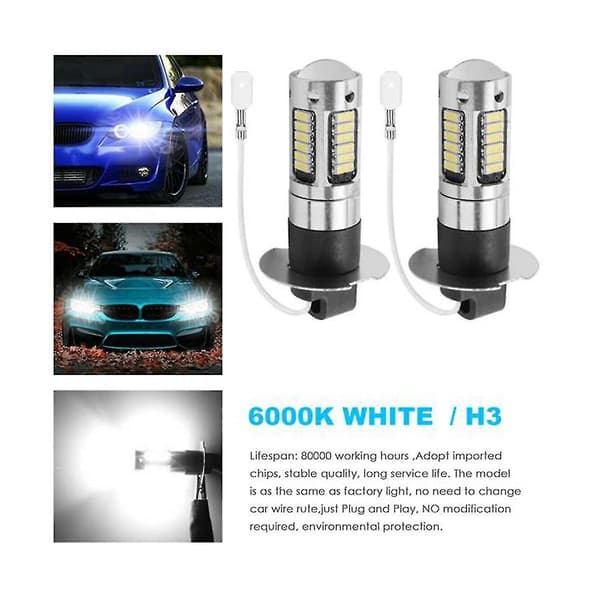 4st H3 Super Starka LED Dimljus DRL Glödlampor Kit 6000k Vit