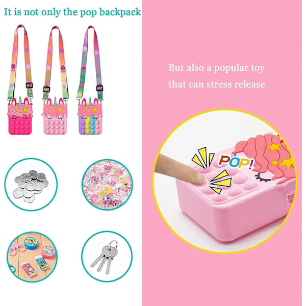 Pop Taske Fidget Legetøj til Kvinder Piger, Push Bubble Fidget Sensoriske Håndtasker Legetøj, Regnbue Simple Dimple Skuldertaske, Enhjørning Stress Release Legetøj Sma