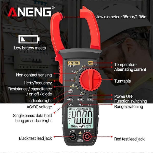 St182 Digital Strömtång AC Ström Multimeter DC/AC Spänning Amperemeter Spänningstestare Amp Ncv Ohm Test Y