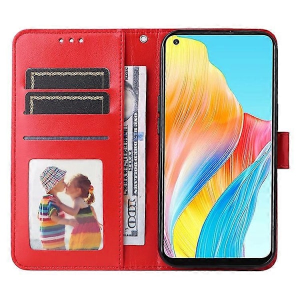 Kompatibel med Oppo A78 4G Stødsikkert Telefoncover Solsikke Præget PU Læder Wallet Stand Case Red