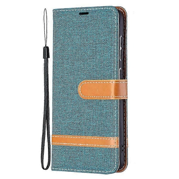 Splitsade Jeans Tyg Yta Läder Telefonfodral Plånboksställ Kompatibelt För Samsung Galaxy S21 FE/S21 Lite Green
